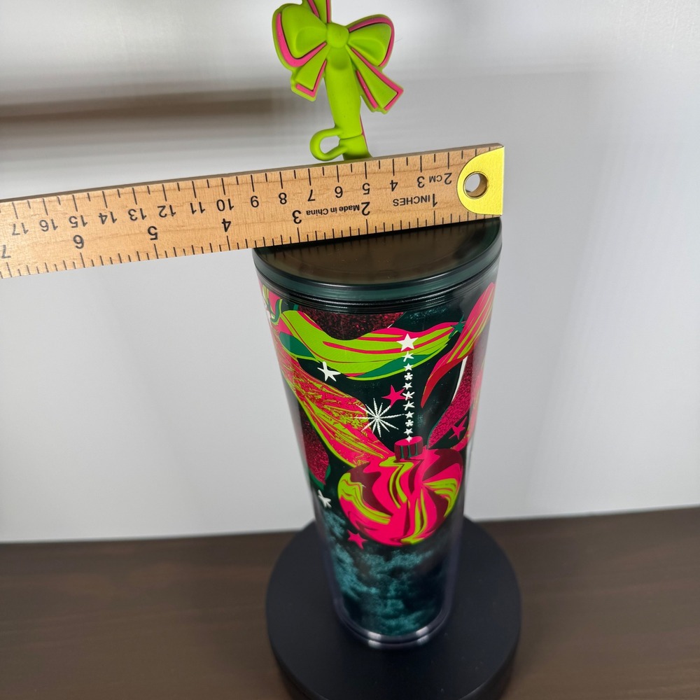 Starbucks 2023 Holiday Venti Tumbler 24oz Ornament Bow Straw Topper Cold Cup - Picture 11 of 12